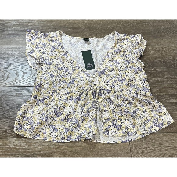 Wild Fable Flutter Sleeve V-Neck Tie-Front Flyaway Top Off-White top Large 122 - Picture 4 of 9